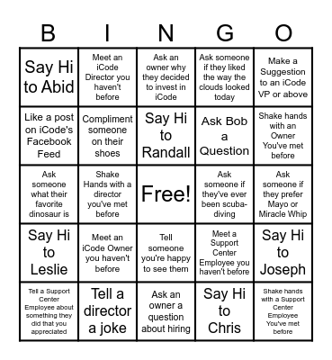 iCode Convention Bingo Card