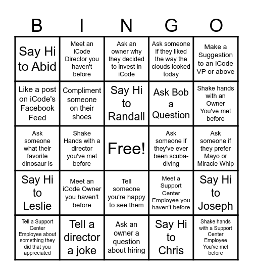 iCode Convention Bingo Card