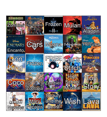 Disney Musical Bingo Card