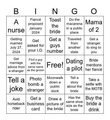 Emmy's Bachelorette Bingo Card