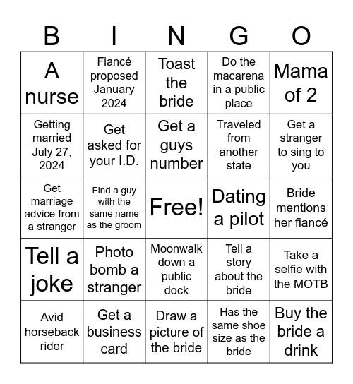 Emmy's Bachelorette Bingo Card