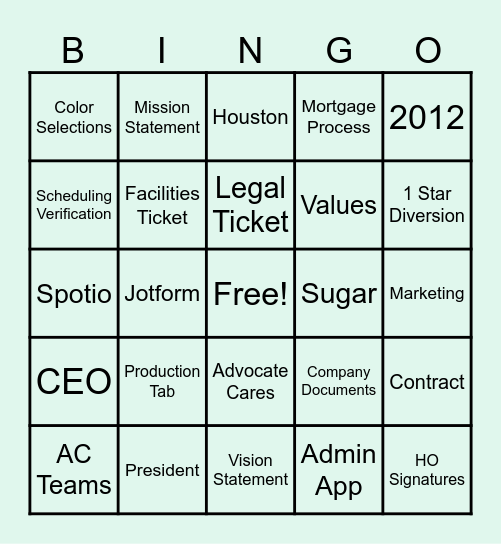 Admin Bingo Card