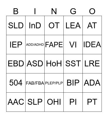 SPED Alphabet Soup Bingo Card
