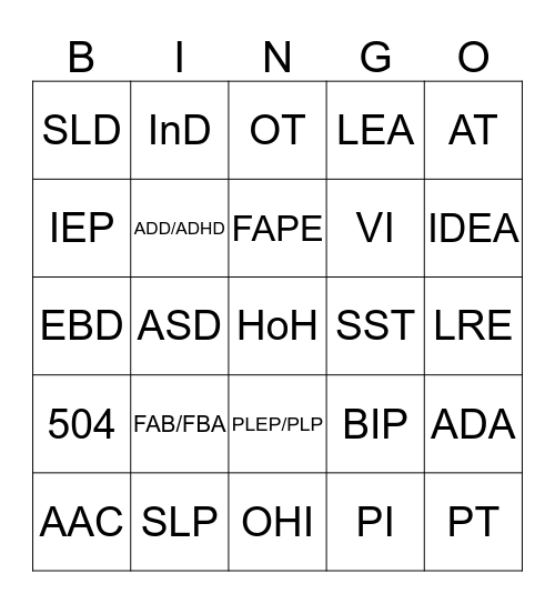 SPED Alphabet Soup Bingo Card