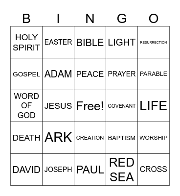 BIBLE BINGO Card