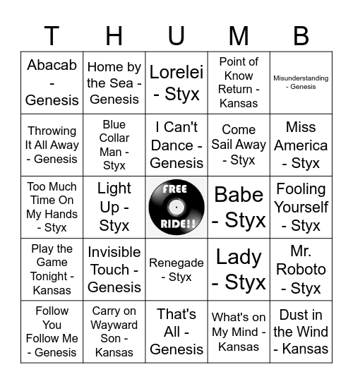 Genisis / Stxy / Kansas Bingo Card