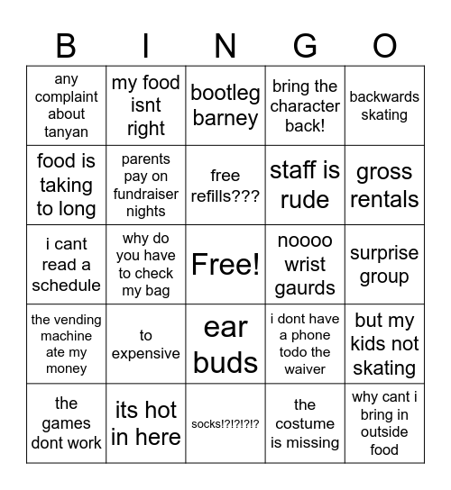 Customer complaint Bingo Card