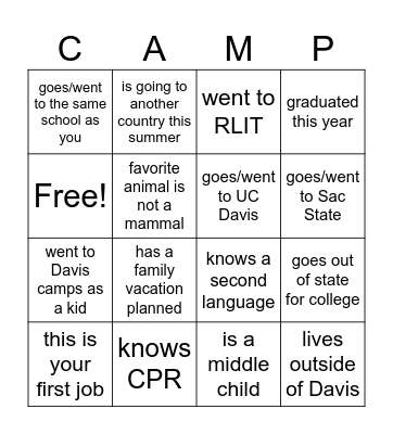 Get to Know You Bingo! Bingo Card
