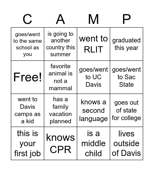 Get to Know You Bingo! Bingo Card