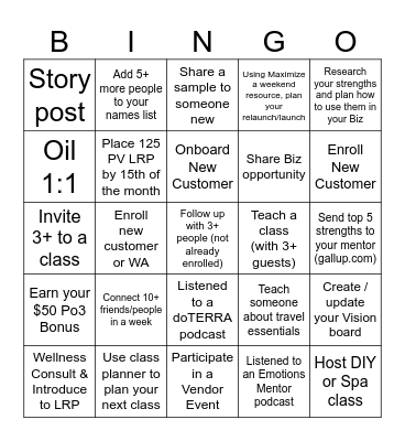 doTERRA Business Bingo Card