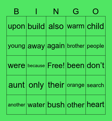 B Booster Sight Words Bingo Card