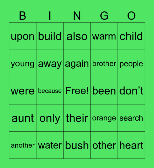 B Booster Sight Words Bingo Card