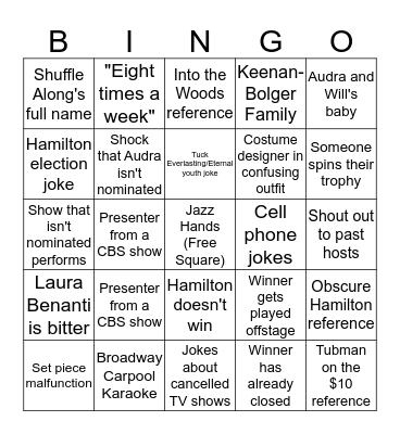 Tony Awards Bingo Card