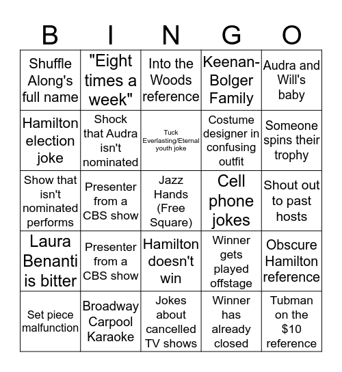Tony Awards Bingo Card