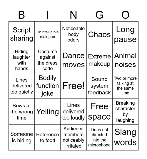 Stevenson Theatre Bingo Card