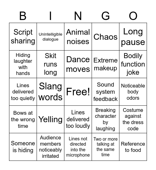 Stevenson Theatre Bingo Card