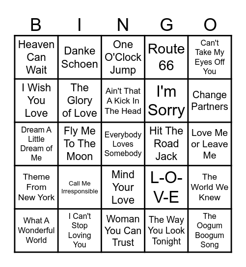 Swing Mix Bingo Card