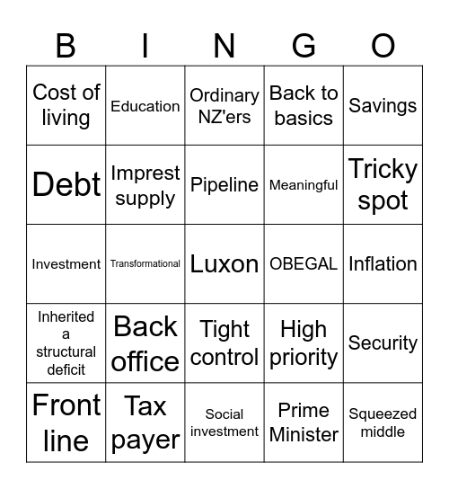 MoF Speech Bingo!! Bingo Card