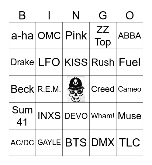 Artists with five letters or less Bingo Card