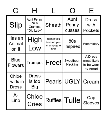 Bridal Bingo Card