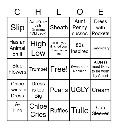 Bridal Bingo Card