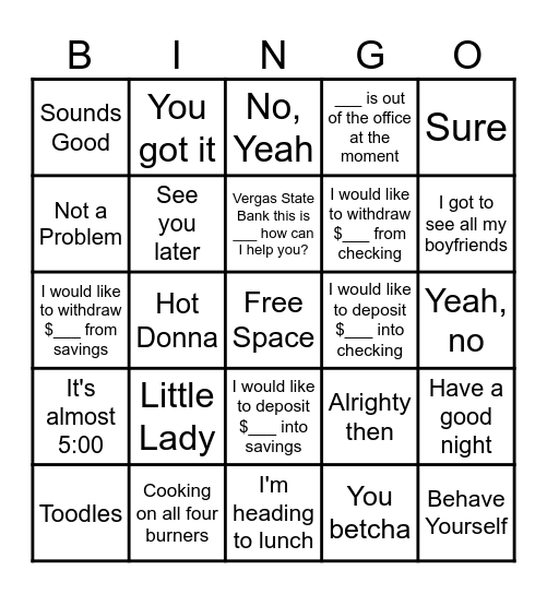 Bank Quote BINGO Card