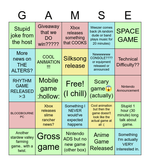 SUMMER GAMES FEST BINGO Card