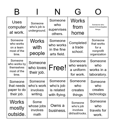 Career Day Bingo Card