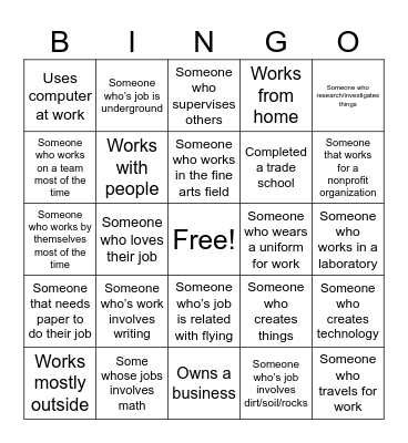 Career Day Bingo Card