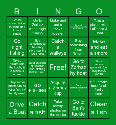 Fishing Bingo Card