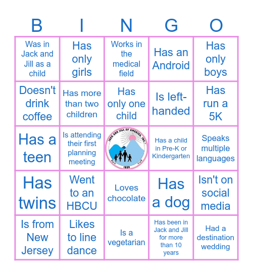 Jack and Jill New Ice Breaker Bingo Card