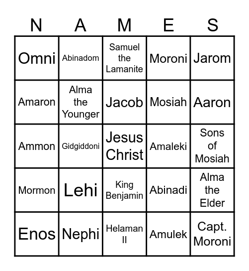 Book of Mormon Bingo Card