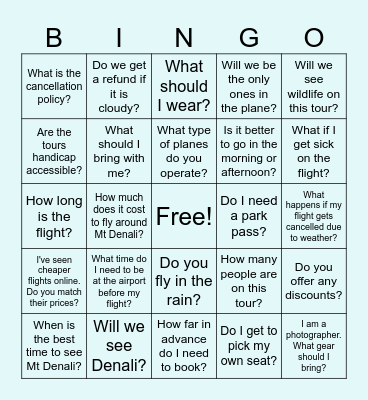 FLY DENALI Bingo Card