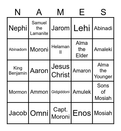 Book of Mormon Bingo Card