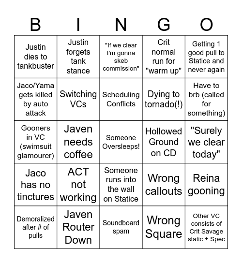 Crit Savage R4 Bingo Card