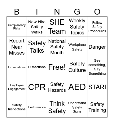 Safety Bingo Card