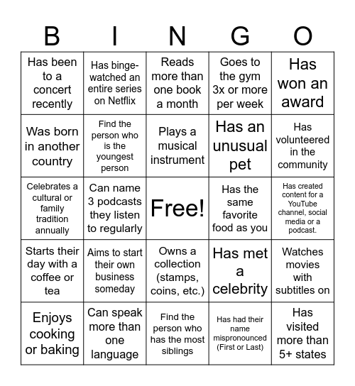 Duncan's Networking Bingo Card