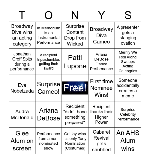 TONY AWARD BINGO! Bingo Card