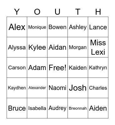 Summer Youth Bingo Card