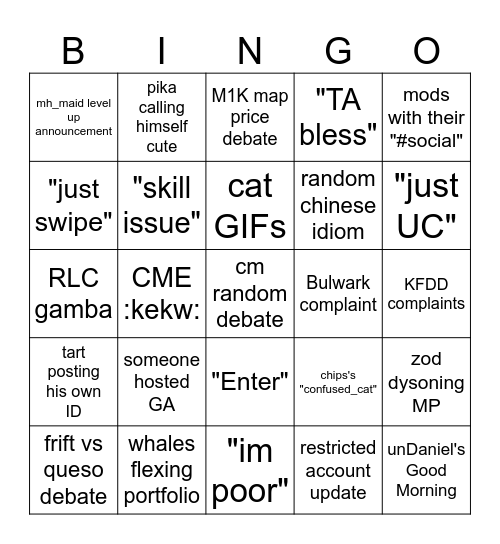 Daily Lounge Bingo Card