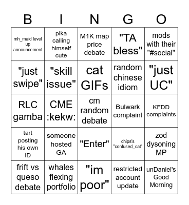 Daily Lounge Bingo Card