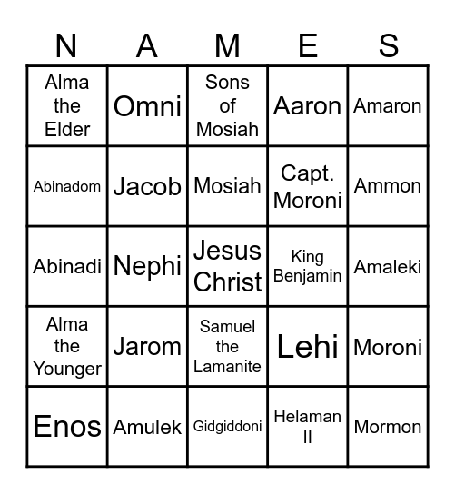 Book of Mormon Bingo Card