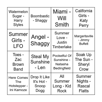 Stouts Summer Mix Bingo Card