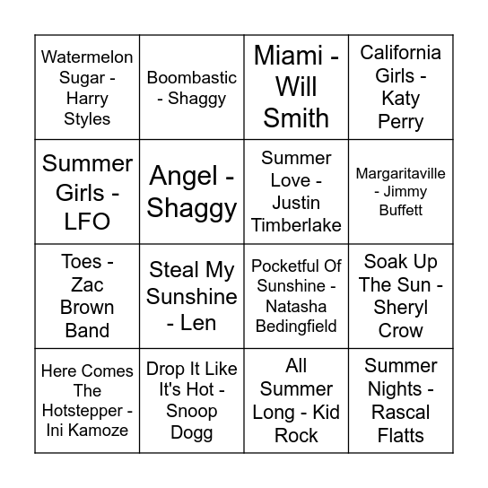 Stouts Summer Mix Bingo Card