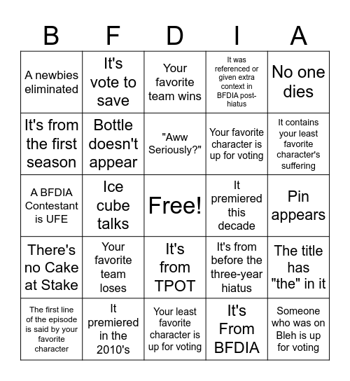 Your Favorite Episode Bingo Card