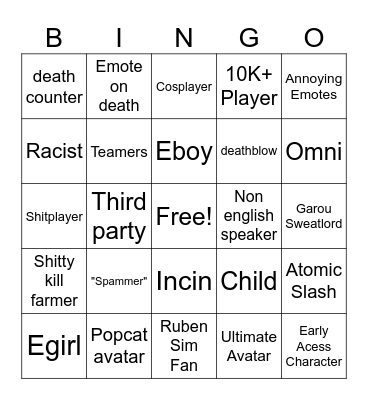 Dandyism Bingo Card