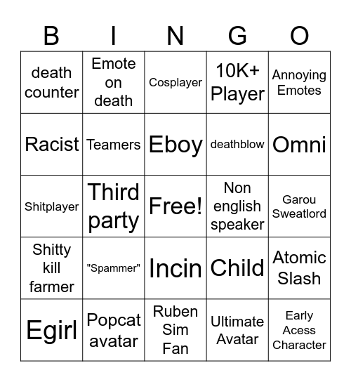 Dandyism Bingo Card