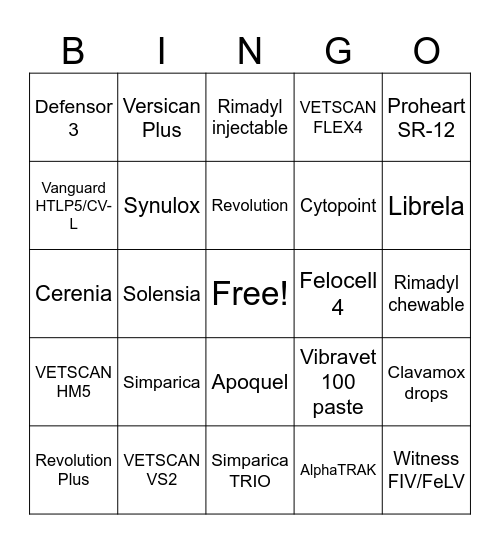 ZOETIS PRODUCT BINGO! Bingo Card