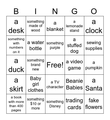Garage Sale Bingo Card