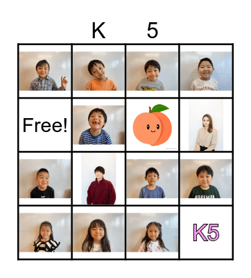 K5 Peach Friends Bingo Card